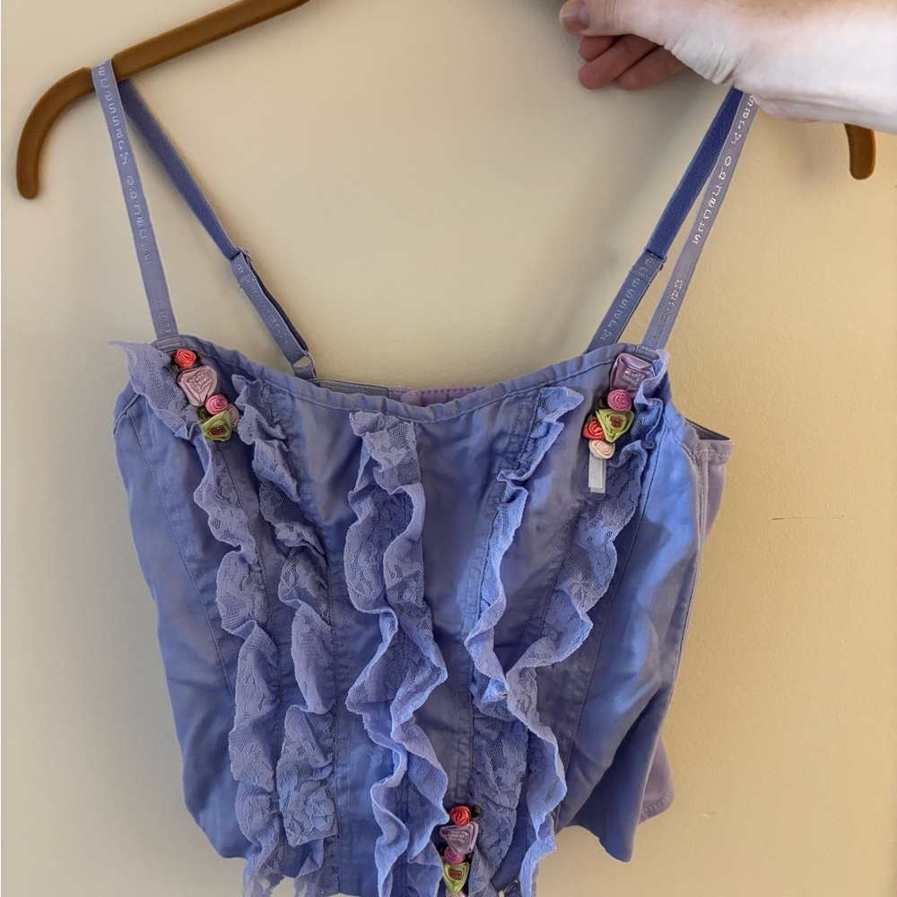 Lavender Ruffled Corset with Floral Accents